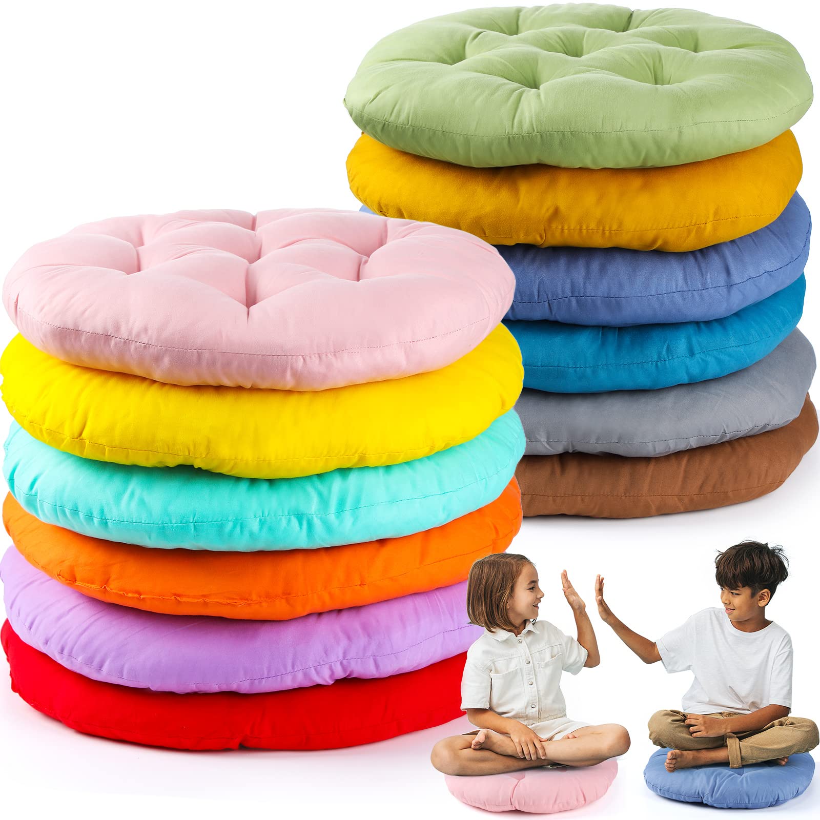 Fumete 12 Pcs Floor Pillows Cushions Round Seat Pillows Seating 15 X 15 Inches Color Chair Cushions Floor Pillow Reading Cushion